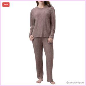 Long Sleeve Ribbed Knit Lounge Set Soft Comfy Winter Pajamas Women